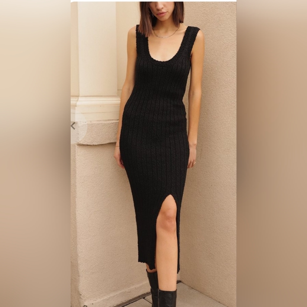 NEW CHUNKY RIBBED MAXI SLIT COTTON DRESS SIZE LARGE